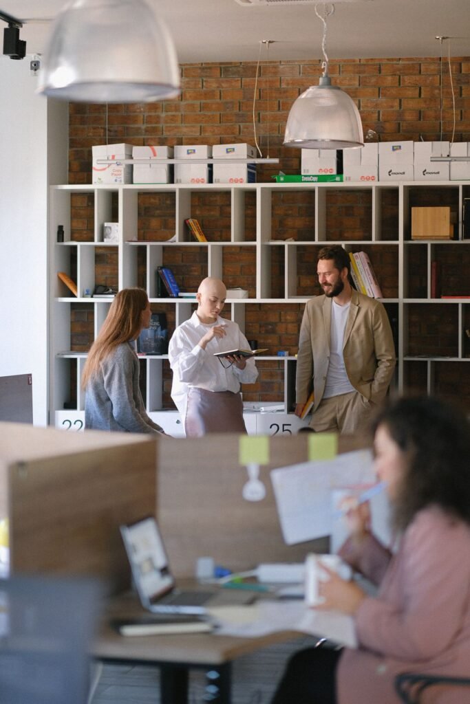 Small startup team working together in an office